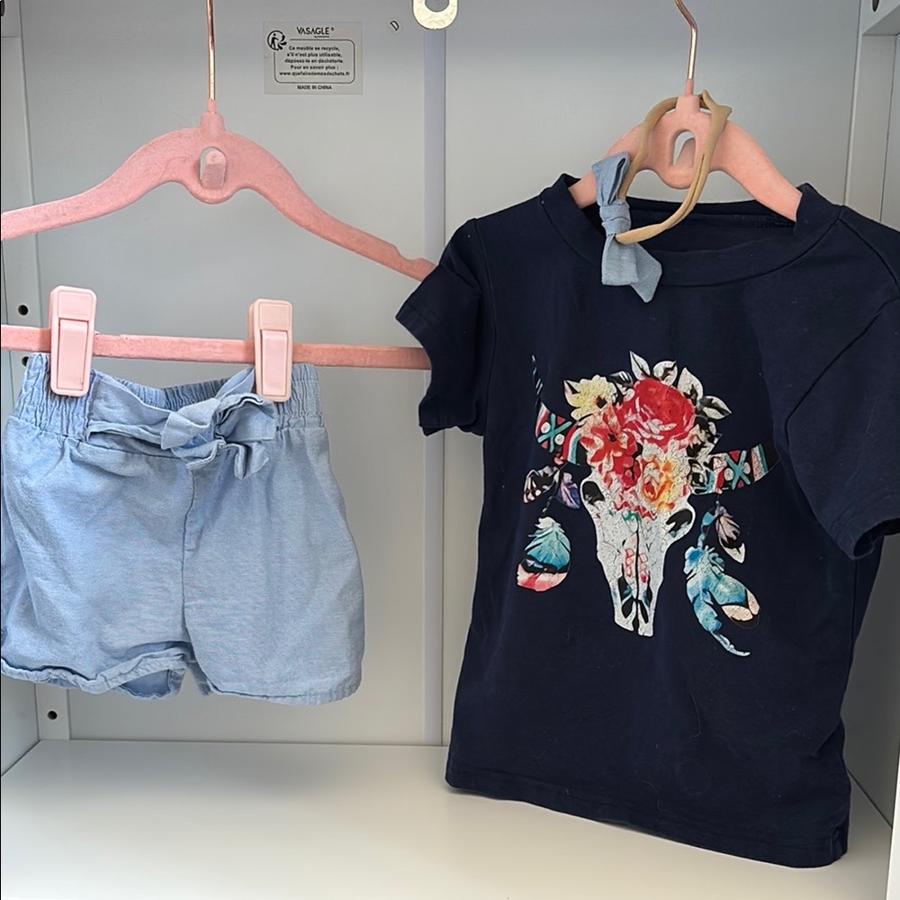 Navy Graphic Tee and Light Blue Shorts Set